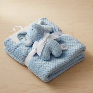 Baby Boy Blanket & Plush Stuffed Elephant